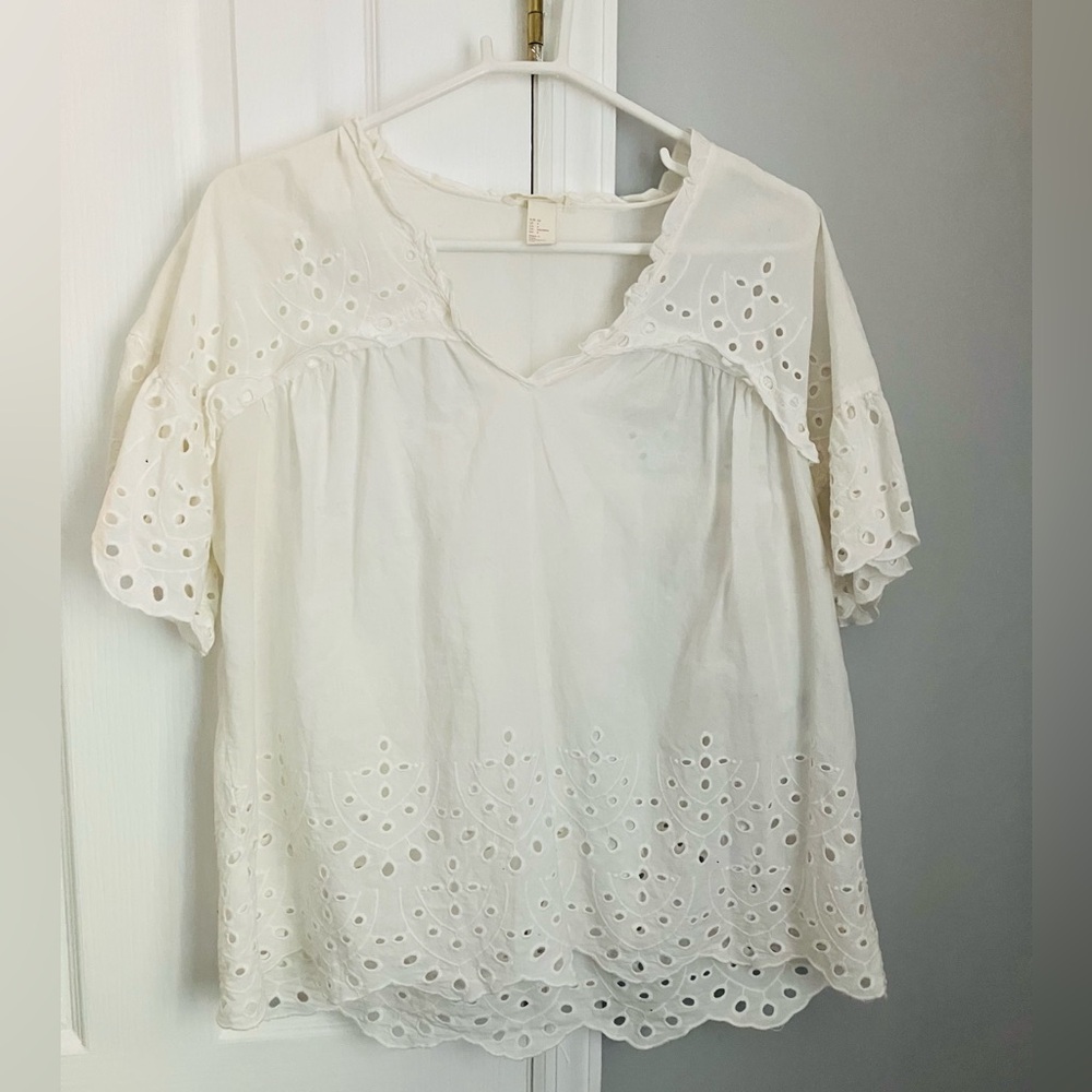 H&M White Eyelet Blouse